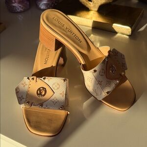 Louis Vuitton Beige and Tan Mules